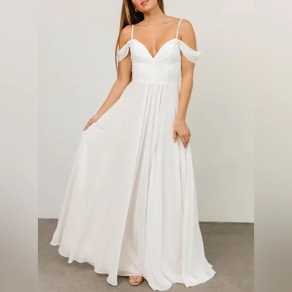 fitted lace wedding dress “Bianca” Halter Lace Maxi Dress -White main image 0